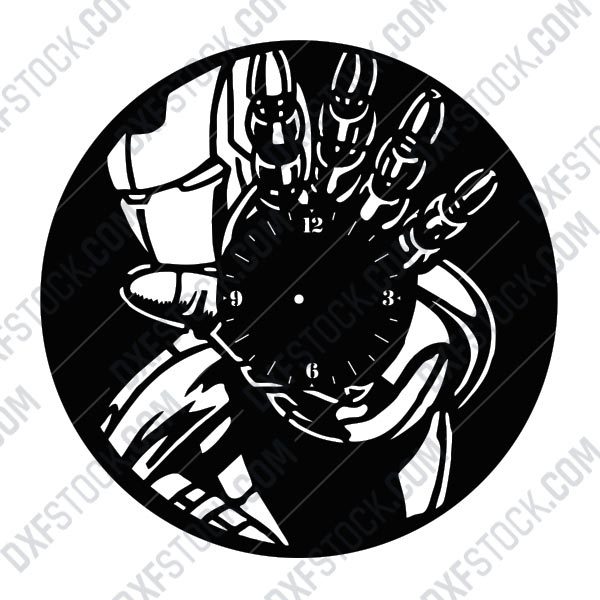 Vinyl Wall CLOCK-IRON MAN-2 CDR,DFX Files For CNC Laser  Plasma Router 