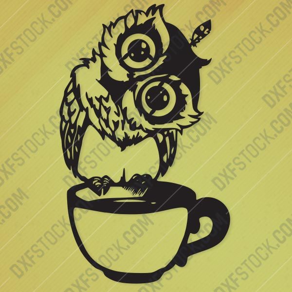 Owl on the coffee cup design files - EPS AI SVG DXF CDR