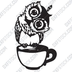 Owl on the coffee cup design files - EPS AI SVG DXF CDR