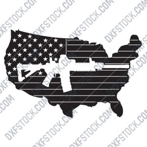 American flag vector with a Gun Design file - DXF SVG EPS AI CDR