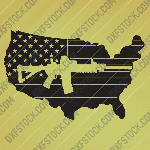 American flag vector with a Gun Design file - DXF SVG EPS AI CDR