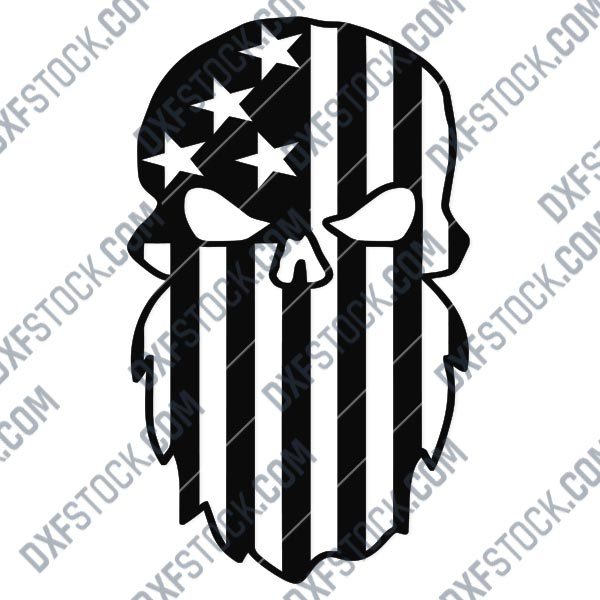 Beard Punisher USA Flag Skull Design files - DXF SVG EPS AI CDR