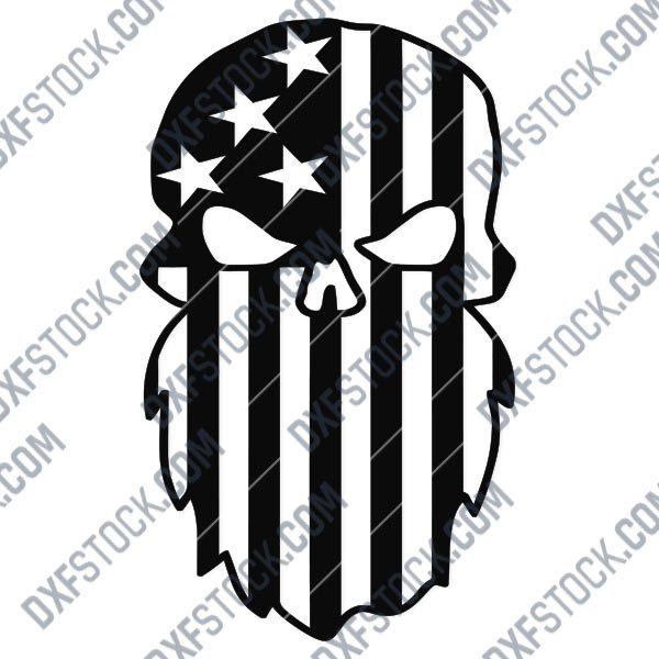 Beard Punisher Usa Flag Skull Design Files Dxf Svg Eps Ai Cdr Dxf Stock Free Dxf File Downlads Cuttable Designs Cnc Cut Ready Diy Home Decor