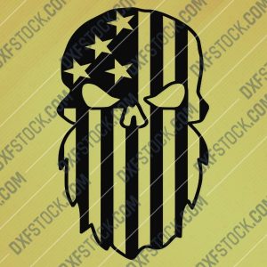 Beard Punisher USA Flag Skull Design files - DXF SVG EPS AI CDR