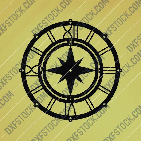 Compass Wall Clock Sailor Design file - DXF SVG EPS AI CDR