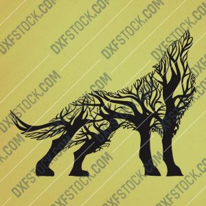 Wolf with tree Vector Design file - DXF SVG EPS AI CDR