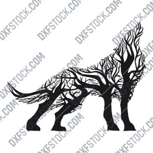 Wolf with tree Vector Design file - DXF SVG EPS AI CDR