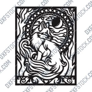 Fox and trees with farewell moon within the nature art Vector Design files - DXF SVG EPS AI CDR