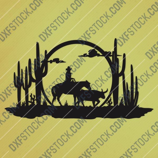 Cowboy Wall Art Vector Design file - DXF SVG EPS AI CDR