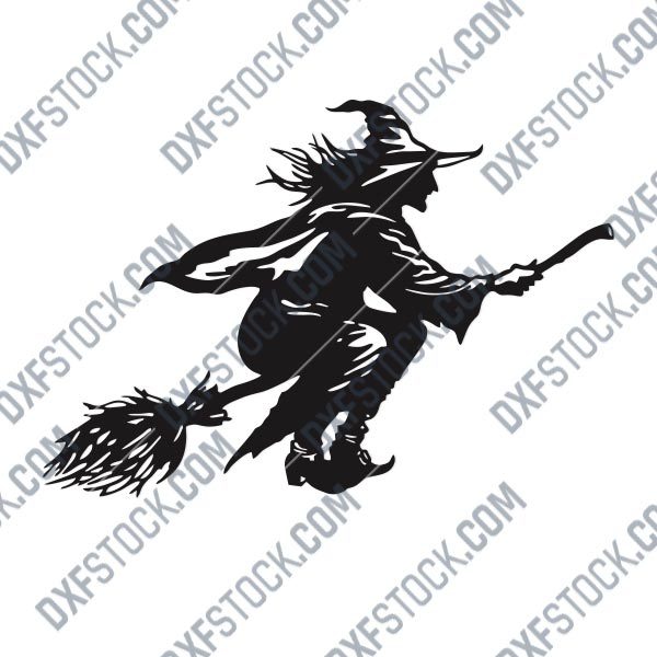 Halloween Witch Flying Vector Design file - DXF SVG EPS AI CDR