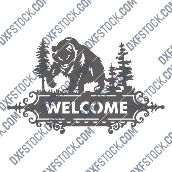 DXF files for CNC Plasma Laser cut Waterjet SVG AI files welcome bear scene 