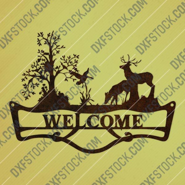 Welcome sign deer forest design files - DXF SVG EPS AI CDR