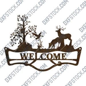 Welcome sign deer forest design files - DXF SVG EPS AI CDR
