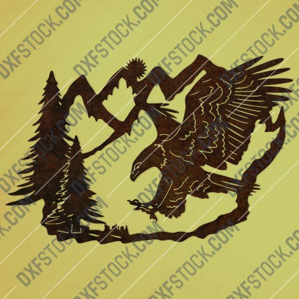 Eagle and pine tree vector decoration design files - DXF SVG EPS AI CDR