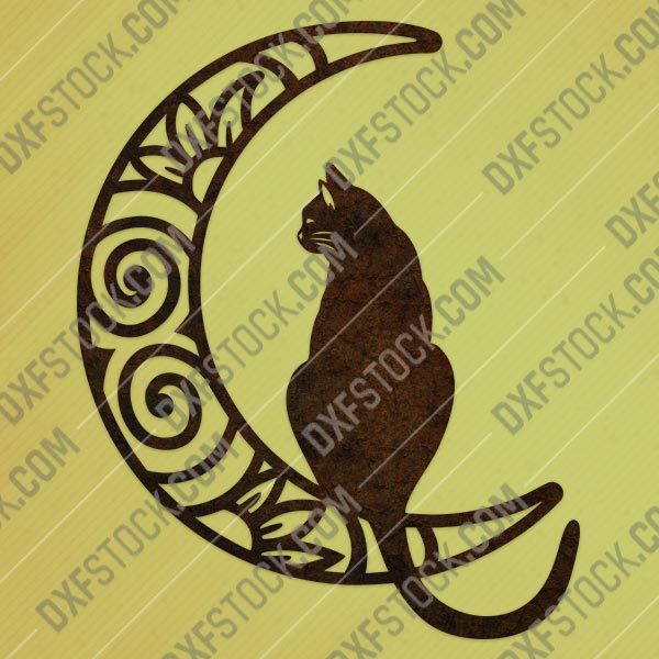 Cat moon vector design files - DXF SVG EPS AI CDR