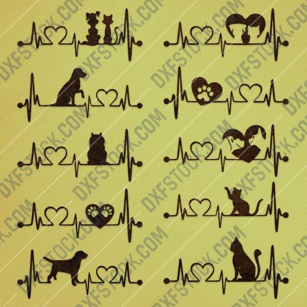 Heartbeat vector design files - DXF SVG EPS AI CDR