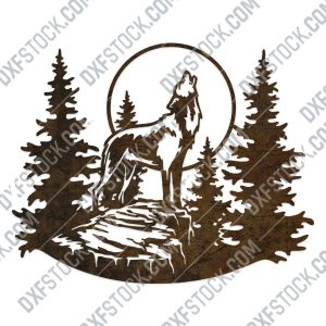 Wolf moon tree pine vector design files - DXF SVG EPS AI CDR