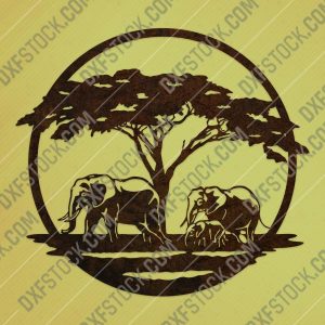 Elephant family walking towards a water - DXF SVG EPS AI CDR