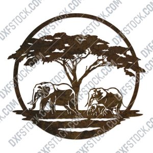 Elephant family walking towards a water - DXF SVG EPS AI CDR