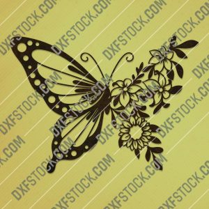 Butterfly flowers vector design files - SVG DXF EPS AI CDR