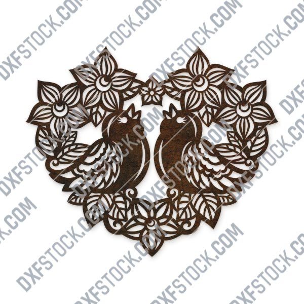 Heart flowers with birds vector design files - SVG DXF EPS AI CDR