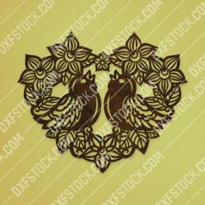 Heart flowers with birds vector design files - SVG DXF EPS AI CDR