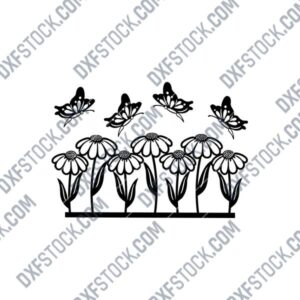 Flowers with Butterflies DXF Design