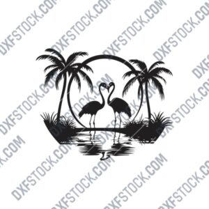 Sunset Flamingos DXF File